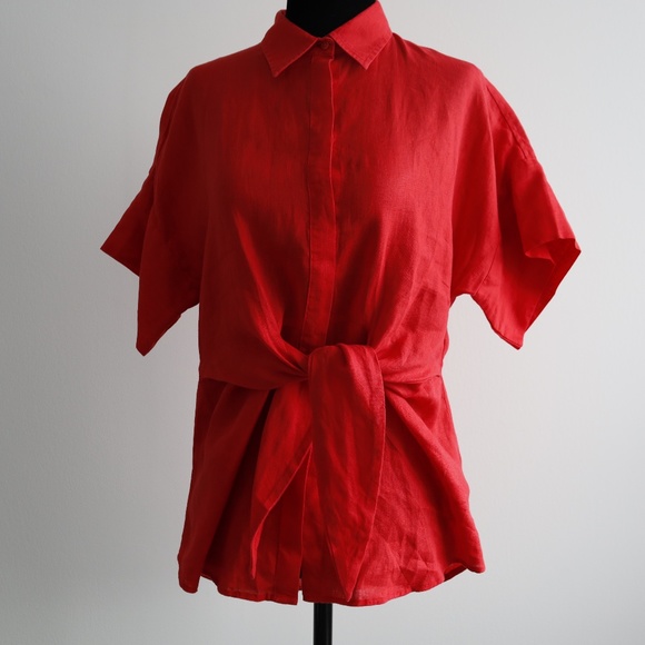 Lauren Ralph Lauren Veanna Tie Front Linen Shirt - Picture 1 of 10